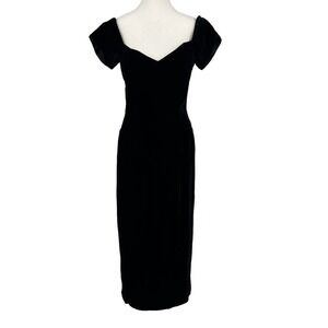 Vintage‎ 90’s Velvet Dress Off-Shoulder ILGWU Bridal Originals Black Size 12